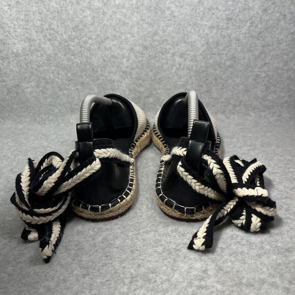 Zara Trafaluc Espadrille Flats Womens EU 40 Black White Lace Up Canvas Coastal - Picture 5 of 14